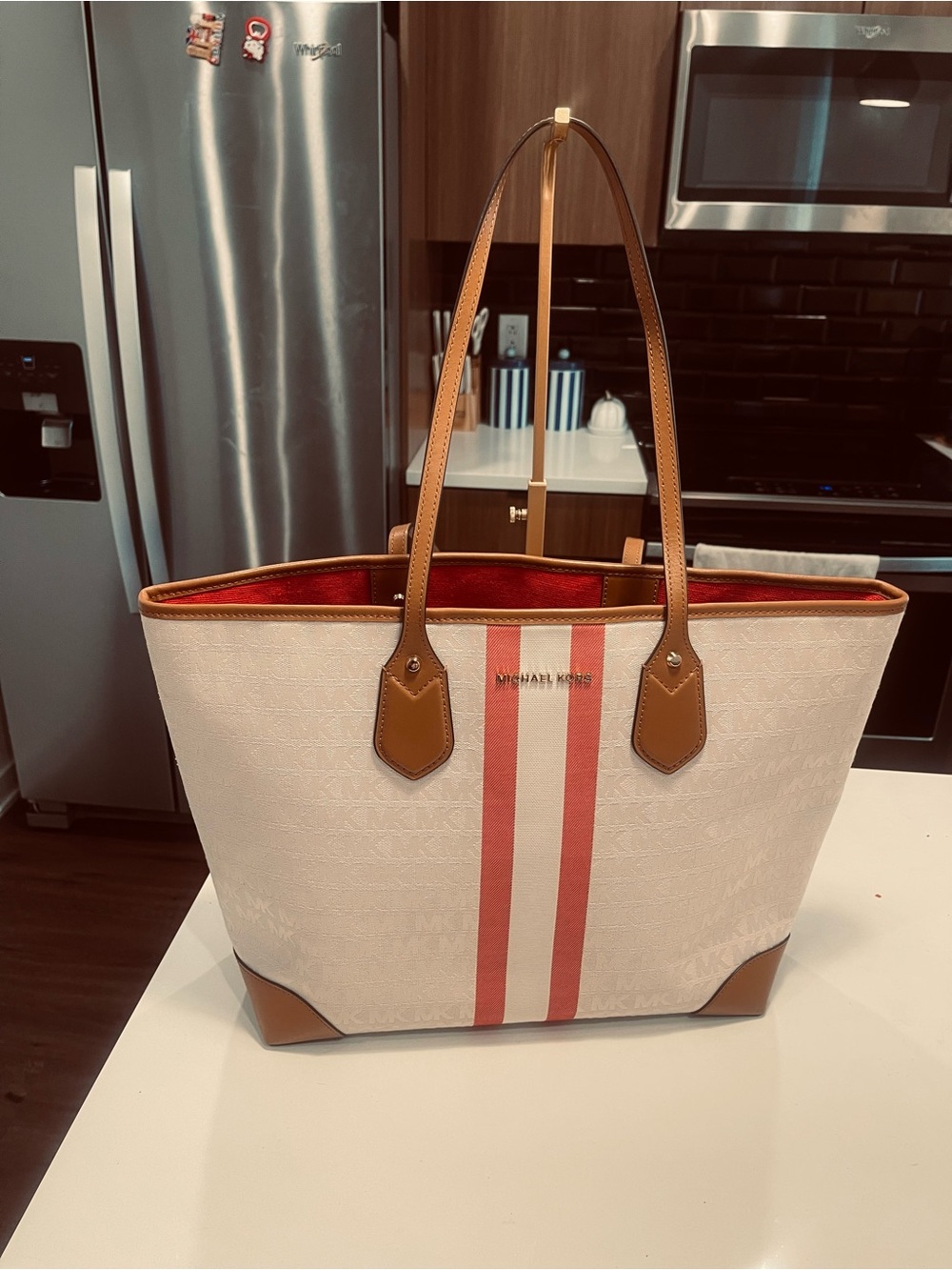 Michael Kors Eva large logo stripe Tote